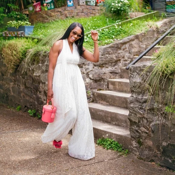 Lace Your Fears Wide-Leg Halter Maxi Jumpsuit – Size 6- - Picture 10 of 15